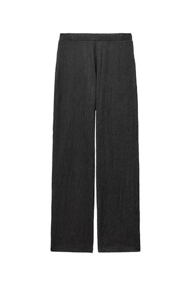TEXTURED FLOWY WIDE LEG PANTS