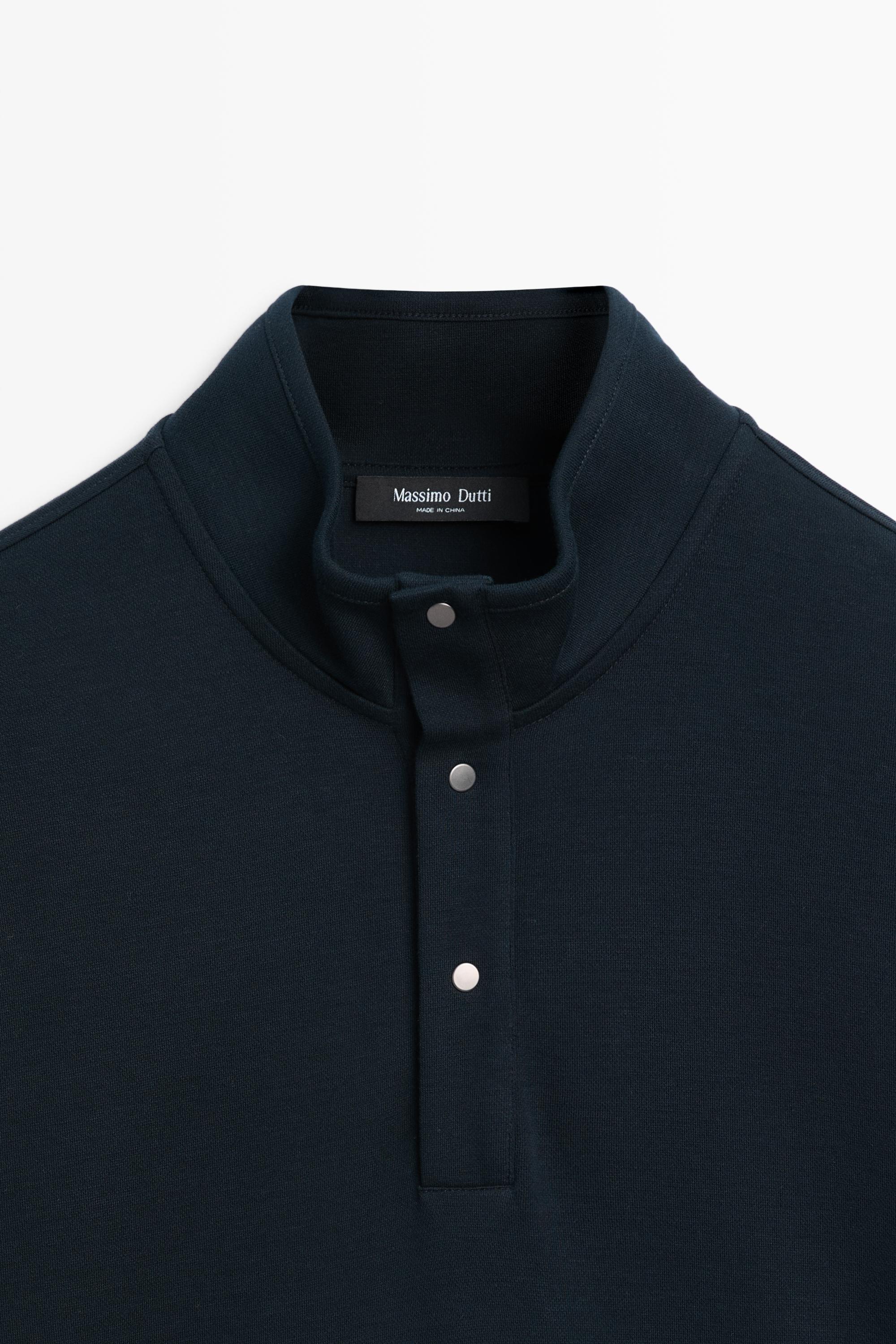 Cotton and Silk Blend Polo Sweater — Navy blue