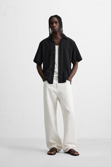 Zara STRIPED JACQUARD SHIRT - Black