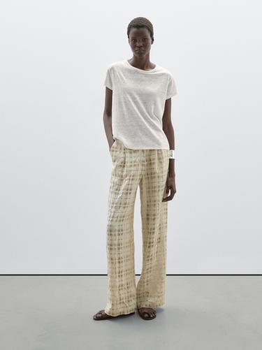 Zara 100% linen short sleeve T-shirt - Oyster-white
