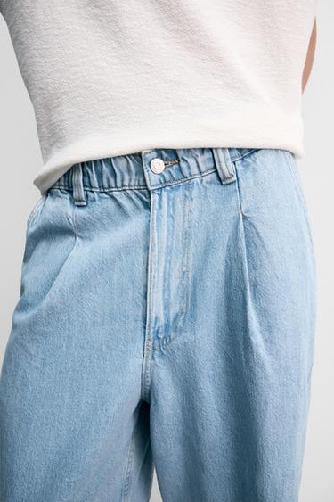 PANTALON DENIM CHINO COUPE AMPLE À PLIS - Bleu clair de Zara - Image 4