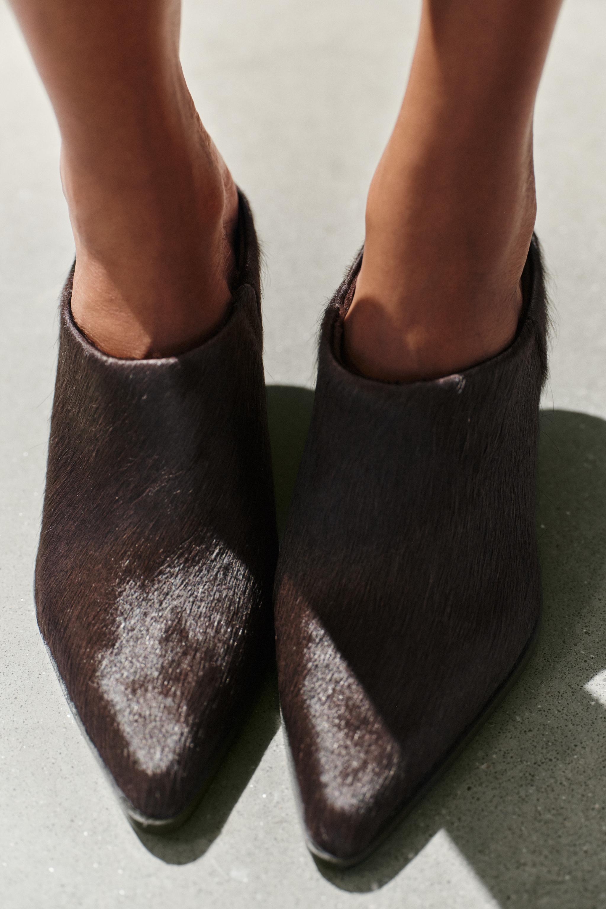 Женские сабо Zara FUR LEATHER MULE HEELS — фото 2