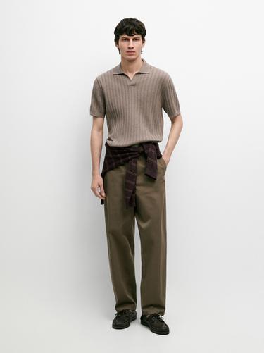 Zara Cable-knit polo sweater - Mink