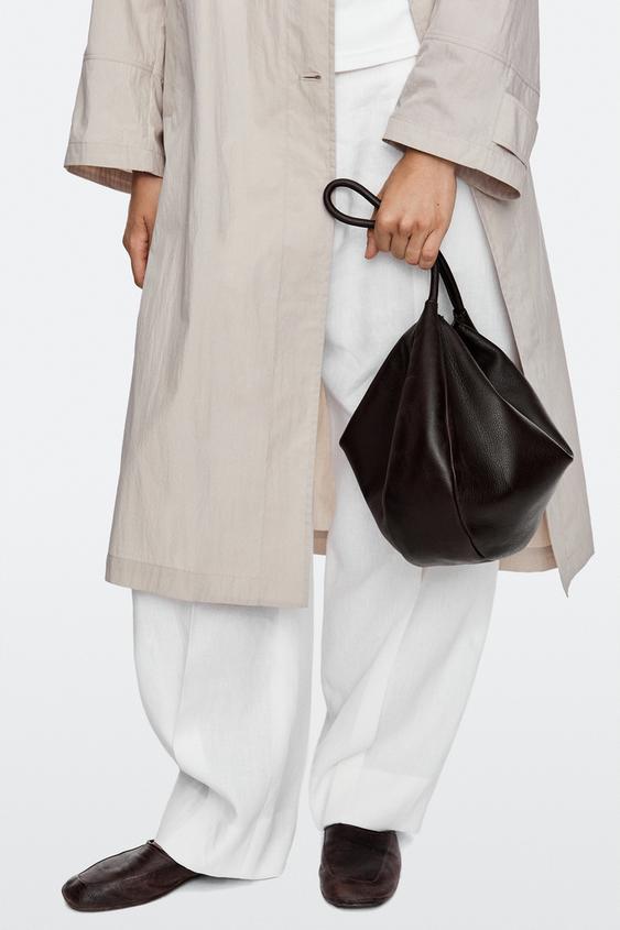 Zara Medium nappa leather slouch bag - Brown - Image 0