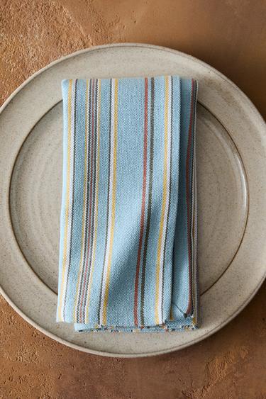 PACK OF COTTON NAPKINS WITH MULTICOLOURED STRIPES (PACK OF 4) - Blue by Zara