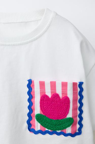 T-SHIRT POCHE ONDULÉE - Blanc cassé de Zara - Image 2