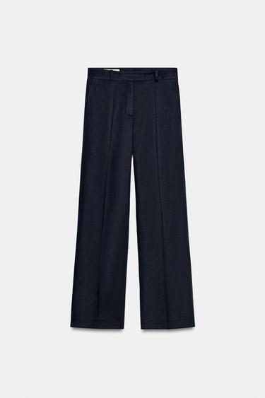 LINEN BLEND STRAIGHT-LEG TROUSERS - Navy blue by Zara - Image 3