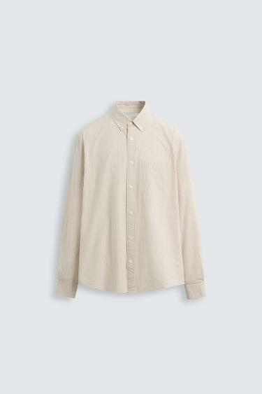 CAMISA ESTRUCTURA RAYAS - Beige / Tostado de Zara