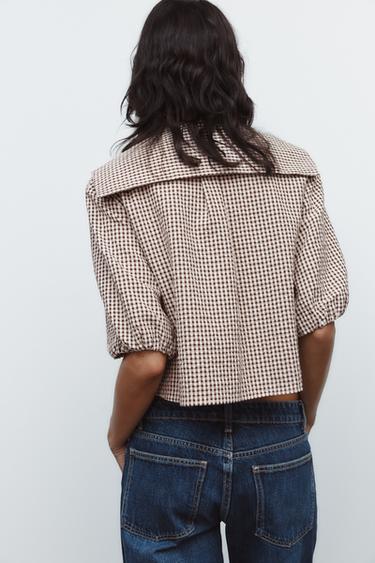 GINGHAM SHIRT WITH PETER PAN COLLAR - Khaki by Zara - Image 6