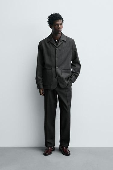 Zara 100% WOOL POCKET OVERSHIRT - Anthracite Gray