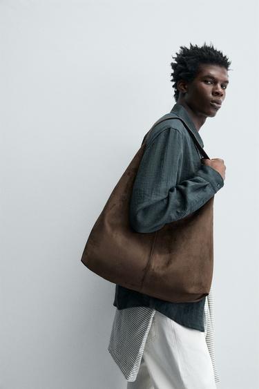 SPLIT SUEDE EFFECT SHOPPER BAG - Brown by Zara - Image 0