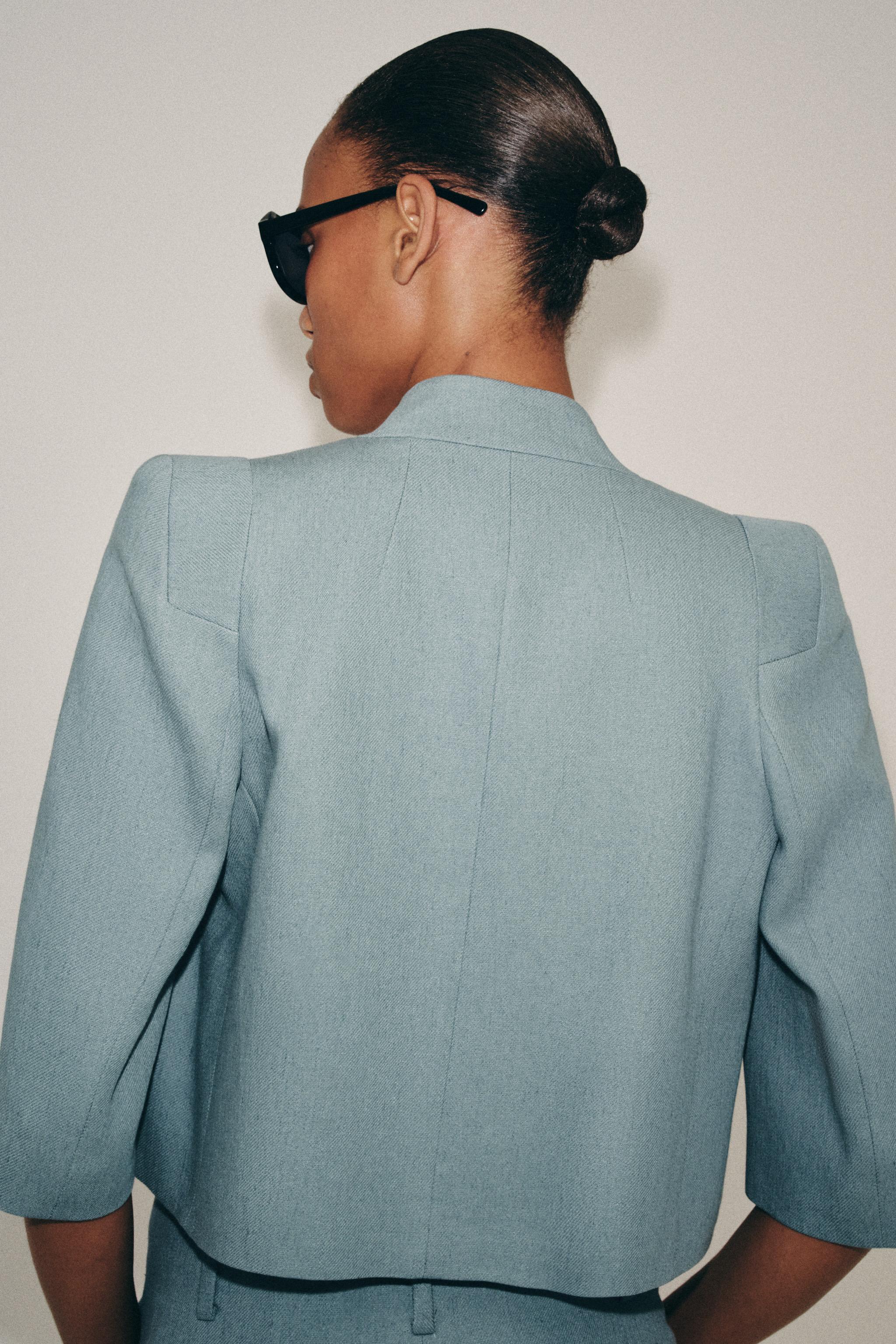 Женские пиджаки Zara ZW COLLECTION CROPPED LINEN BLAZER — фото 4