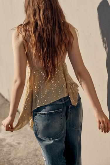 TOP BRETELLES PAILLETTES - Doré de Zara - Image 3