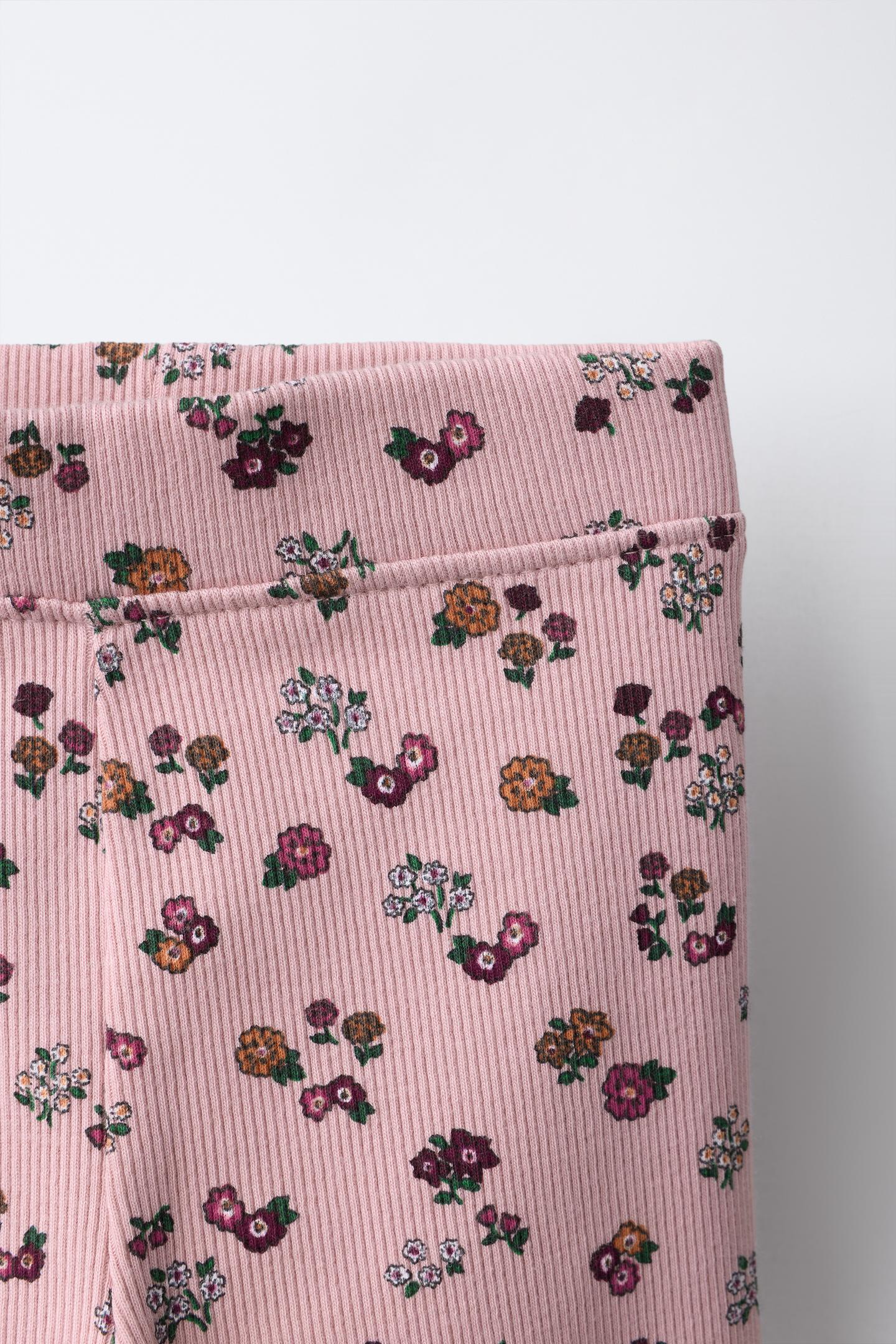 Детские леггинсы Zara Floral Print Ribbed, цвет: Розовый — фото 3