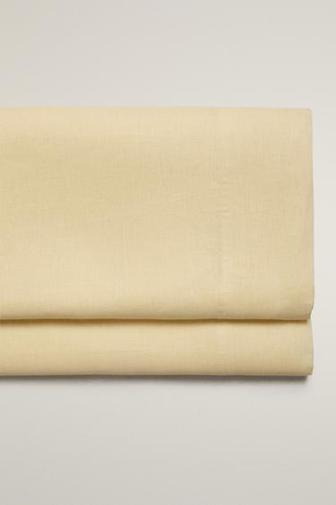 WASHED LINEN FLAT SHEET (140 GSM) - Yellow by Zara