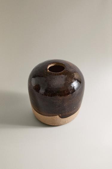 PETIT VASE ROND EN GRÈS - Kaki de Zara - Image 1