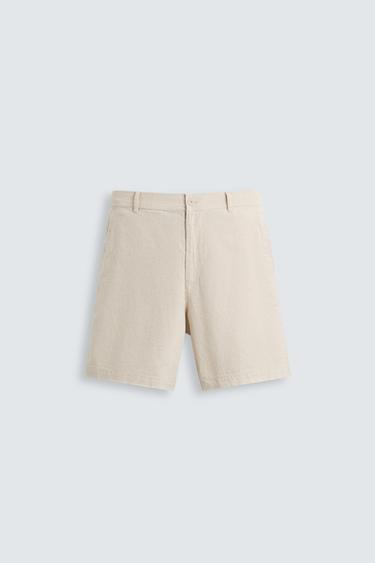 Zara COTTON LINEN BLEND SHORTS - Light beige