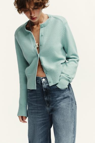 PLAIN KNIT CARDIGAN - Turquoise by Zara