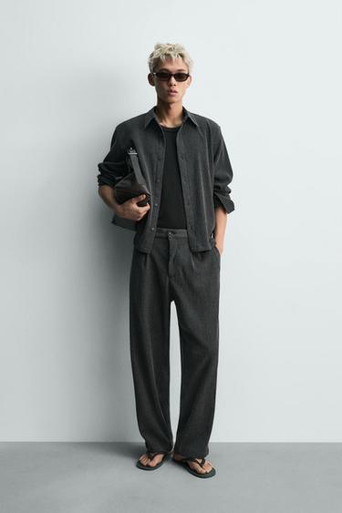 언밸런스 텍스처 릴렉스핏 셔츠 - Zara 다크 그레이