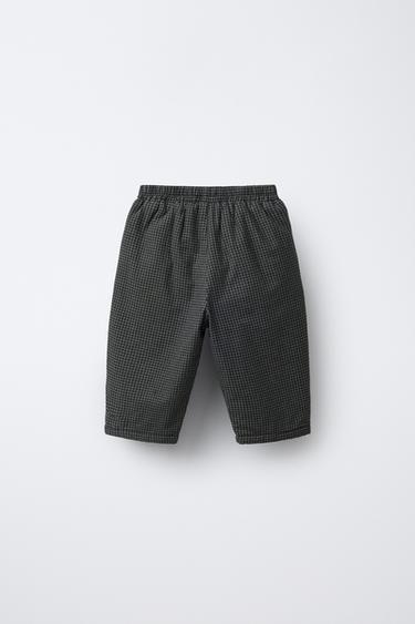 QUILTED GINGHAM CHECK TROUSERS - Black / Green by Zara - Image 1