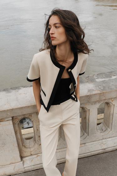 Zara SHORT SLEEVE BLAZER - Sand