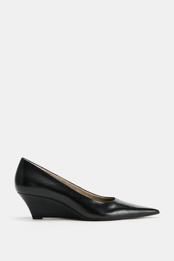 LEATHER WEDGE SHOES - Black by Zara - Image 0