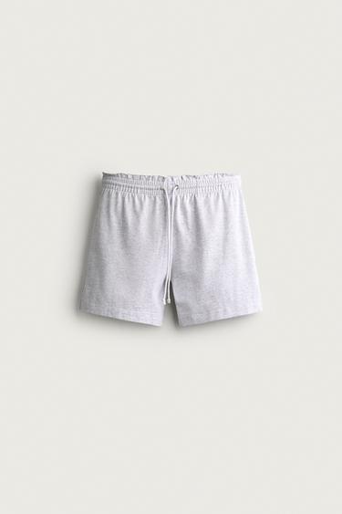 Zara 紙袋版腰身棉質短褲 - 斑紋灰色
