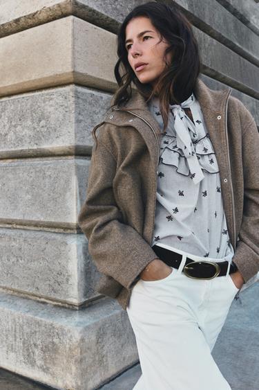 SOFT HIGH NECK GATHERED JACKET — brown vigore 2