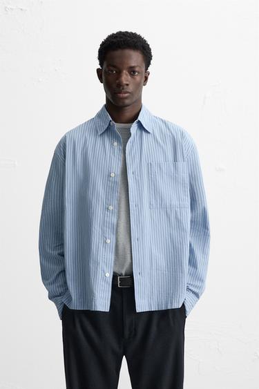 Zara STRIPED SHIRT - Sky blue