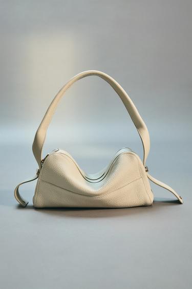 Zara LEATHER SHOULDER BAG - Ecru