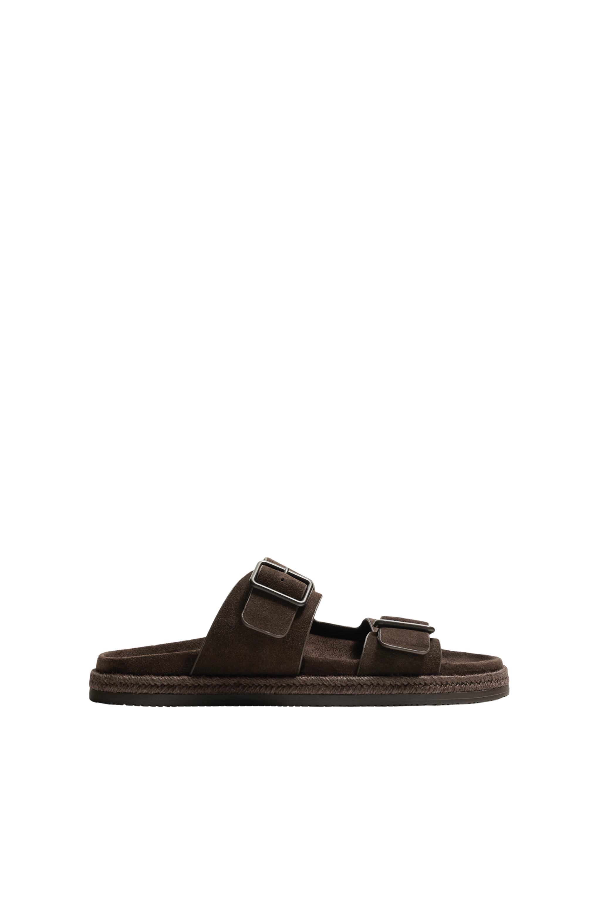 DOUBLE STRAP LEATHER SANDALS - Chocolate | ZARA United States
