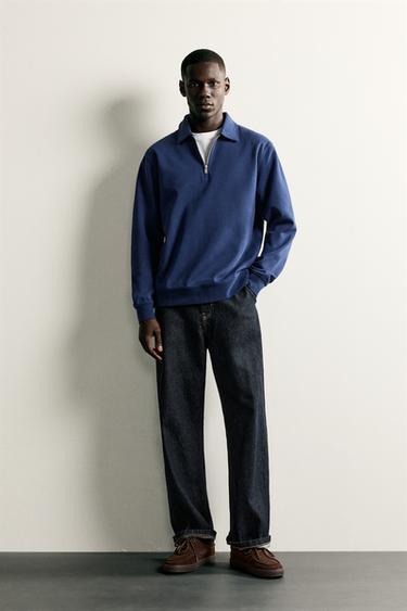 SUDADERA POLO INTERLOCK CREMALLERA - Azulón de Zara - Imagen 0