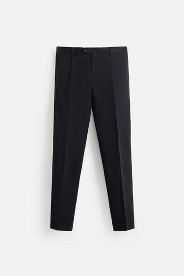 PANTALON DE COSTUME À CHEVRONS LIN ET COTON - Bleu marine de Zara - Image 6