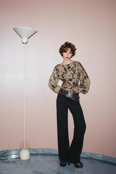 BODY AUS GEFLOCKTEM TÜLL - Khaki von Zara - Bild 0