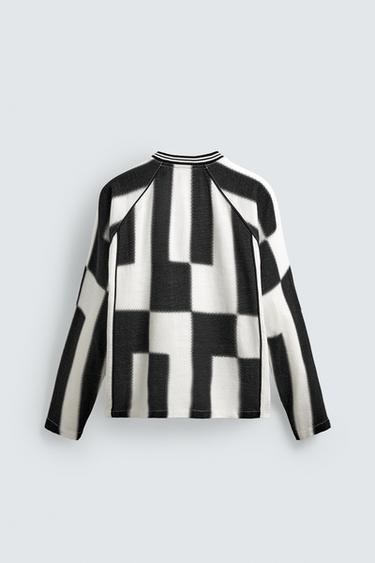 T-SHIRT EN JACQUARD À RAYURES STRUCTURÉ - Blanc / Noir de Zara - Image 8