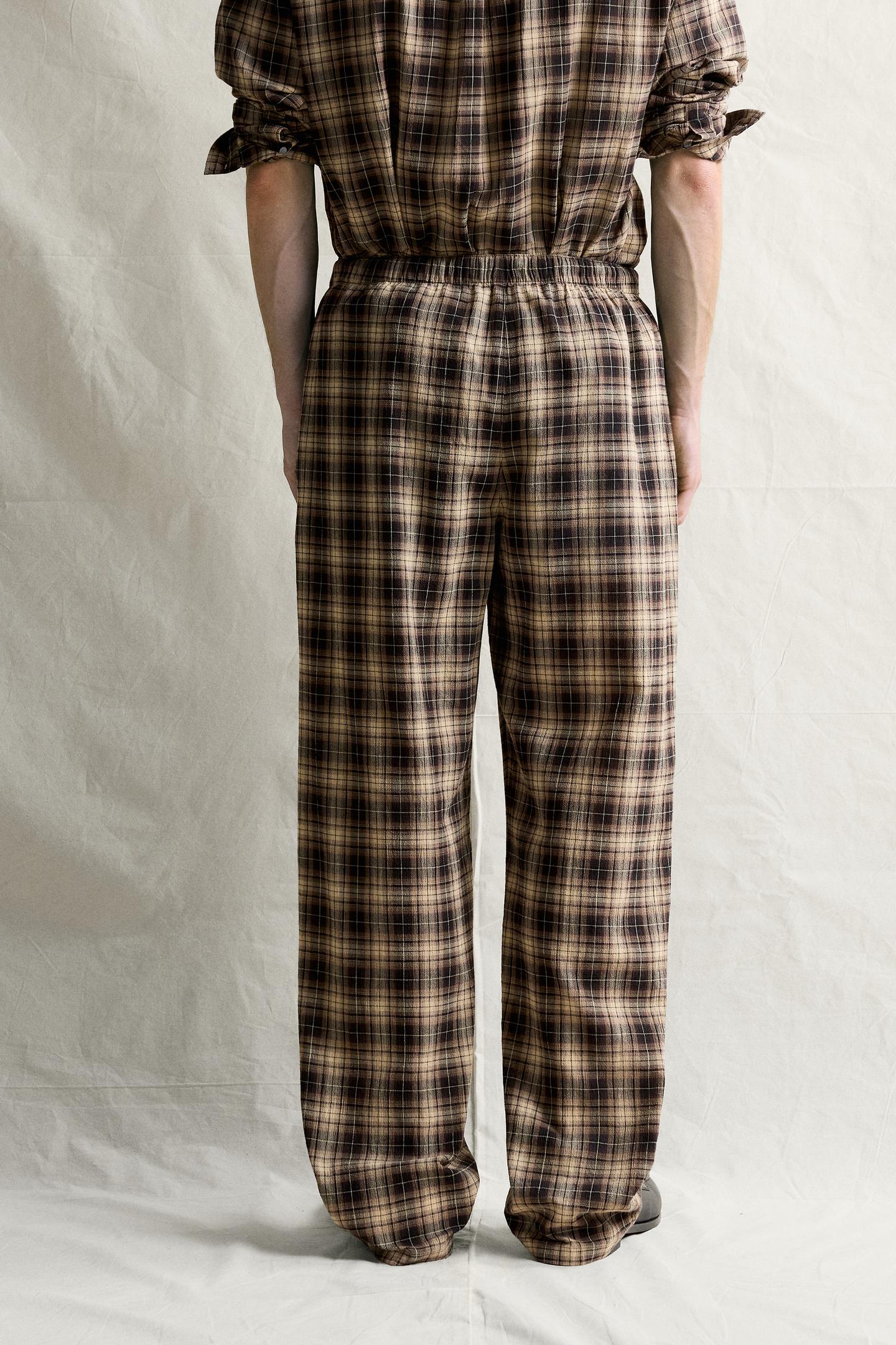 Мужские брюки Zara Textured Plaid Relaxed-Fit, цвет: Коричневый — фото 3