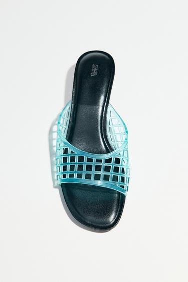RUBBERISED-EFFECT KITTEN-HEEL MULES - Sky Blue by Zara