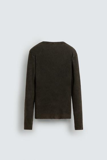 WASHED RIB CARDIGAN - Brown by Zara - Image 6