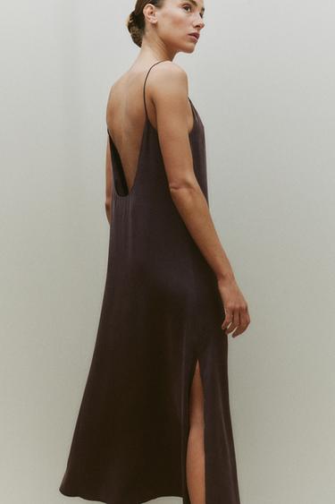 CHEMISE DE NUIT SOIE GRISE - Marron foncé de Zara - Image 6