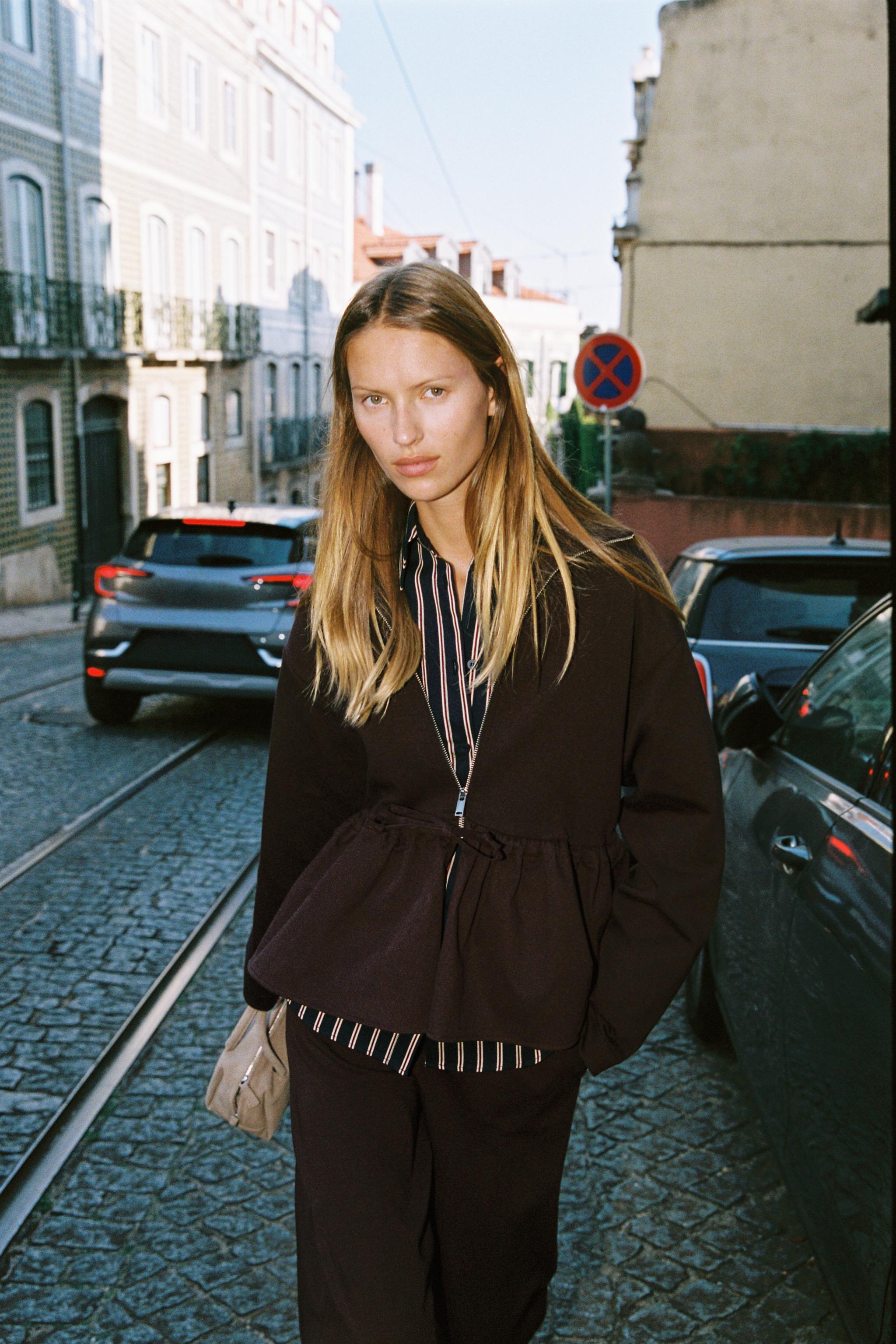 CONTRASTING PEPLUM BOMBER JACKET