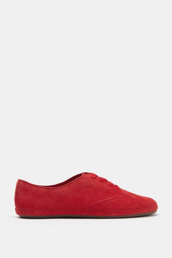 LEATHER DERBY TRAINERS - Red by Zara - Image 2