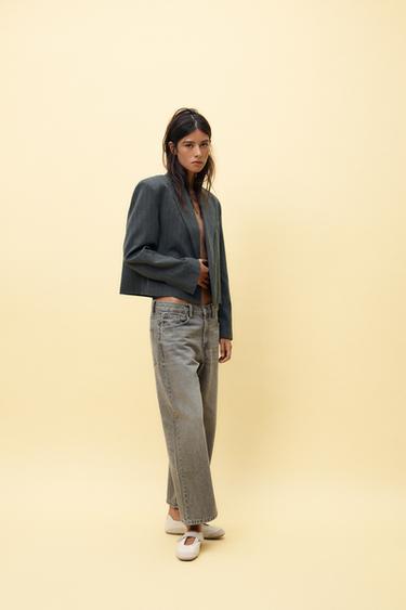 PINSTRIPE CROPPED BLAZER - Mid-grey by Zara - Image 0