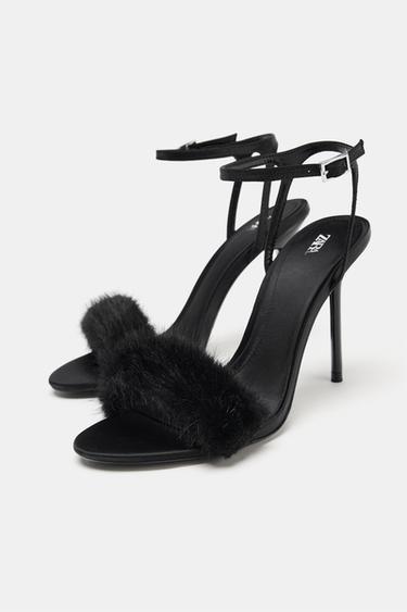 FAUX FUR STRAP HIGH-HEEL SANDALS - Black by Zara - Image 3