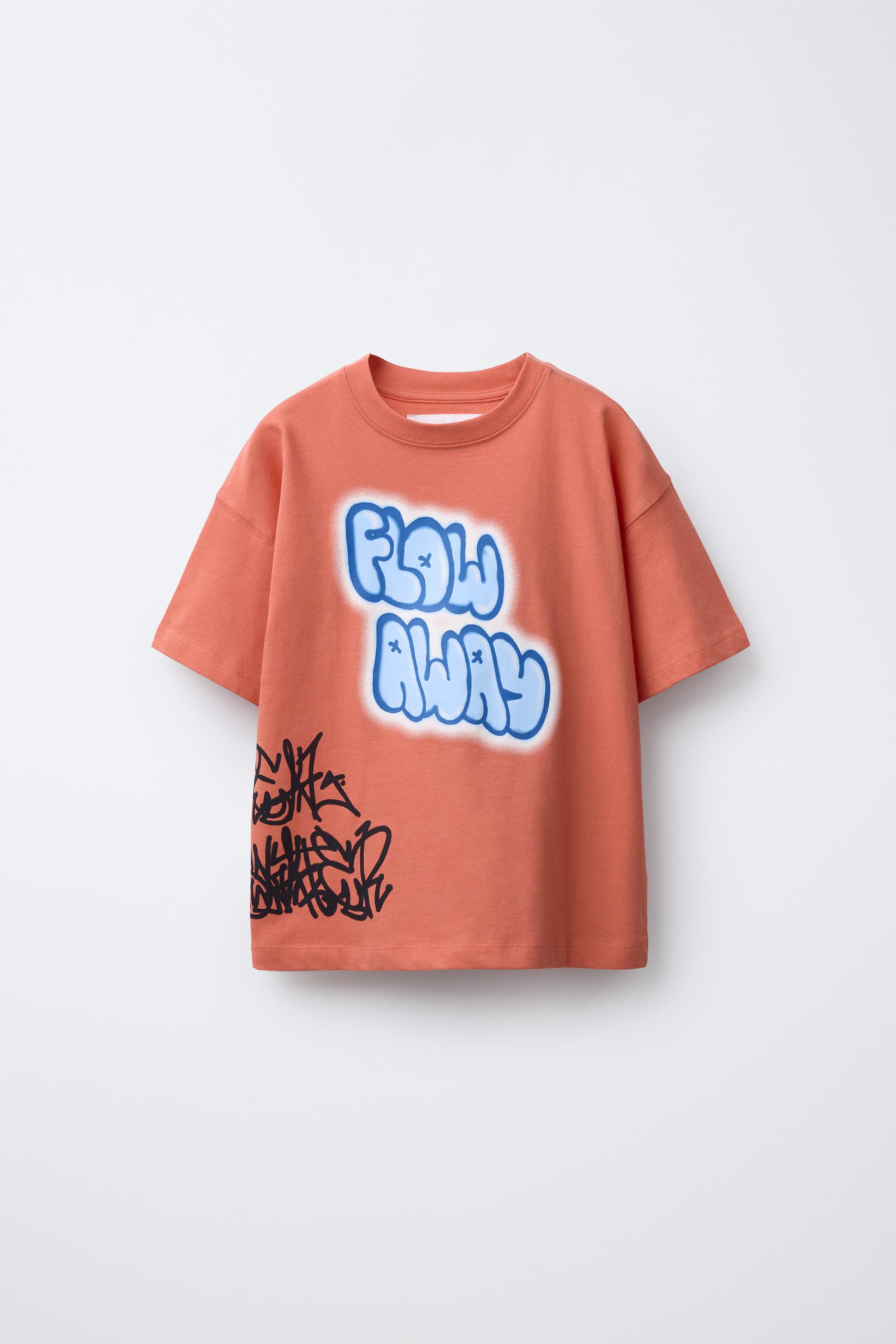 【THEAIRTOWN】Ribbon Graffiti Off-Shoulder Loose T-Shirt ★ Men's Off-White Graffiti Arrow Pattern Short Sleeve Loose
