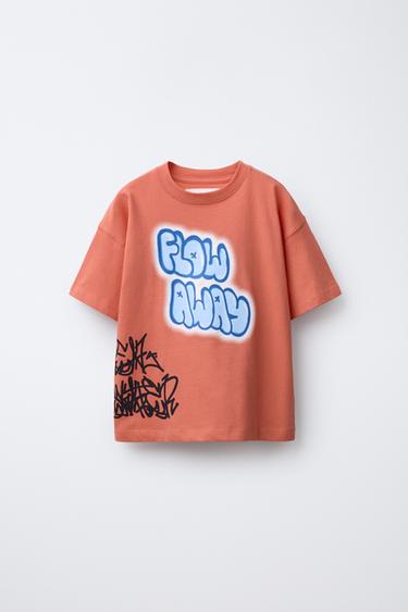 T-SHIRT À IMPRIMÉ GRAFFITI - Corail de Zara