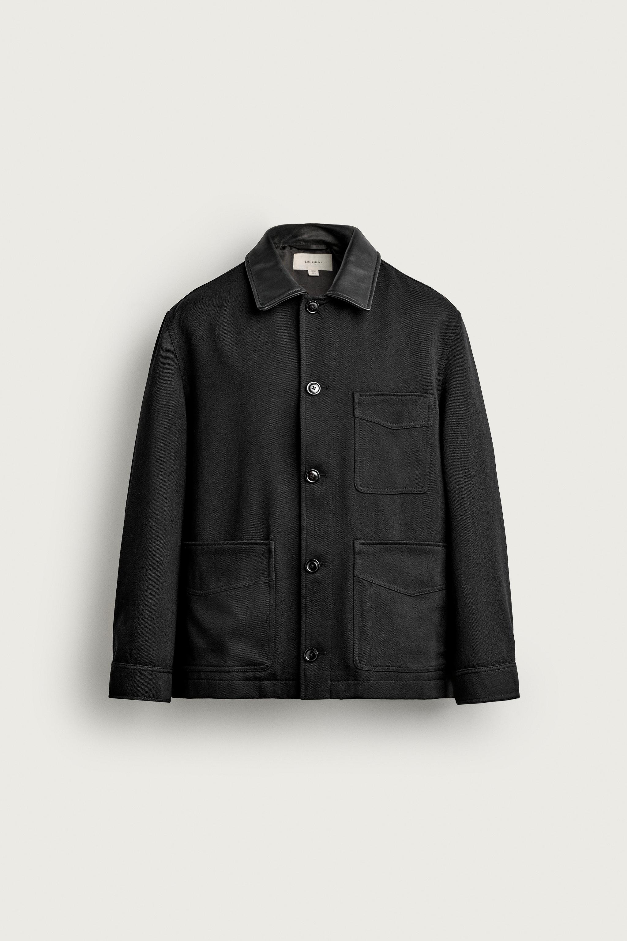 ウールミックス レザーカラー ジャケット - ブラック | ZARA Japan / 日本
