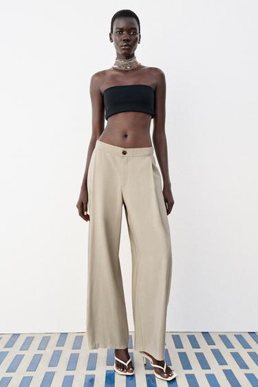 بنطلون منسدل بقصة برميلية - صخري الخاص بـ Zara