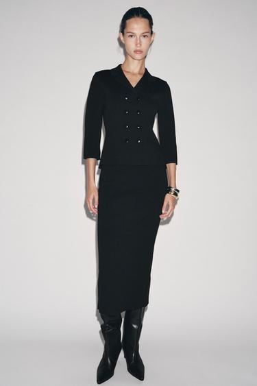 KNITTED MIDI SKIRT - Black by Zara