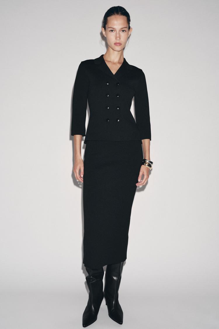 KNITTED MIDI SKIRT Black ZARA United Kingdom - Main Image