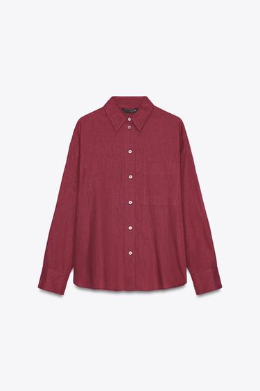 CHEMISE OVERSIZE AVEC LIN - Grenat de Zara - Image 6